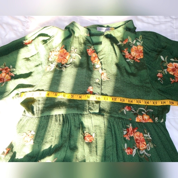 Anthropologie Figueroa & Flower Green Maxi Dress with Embroidery, Boho - Picture 4 of 7